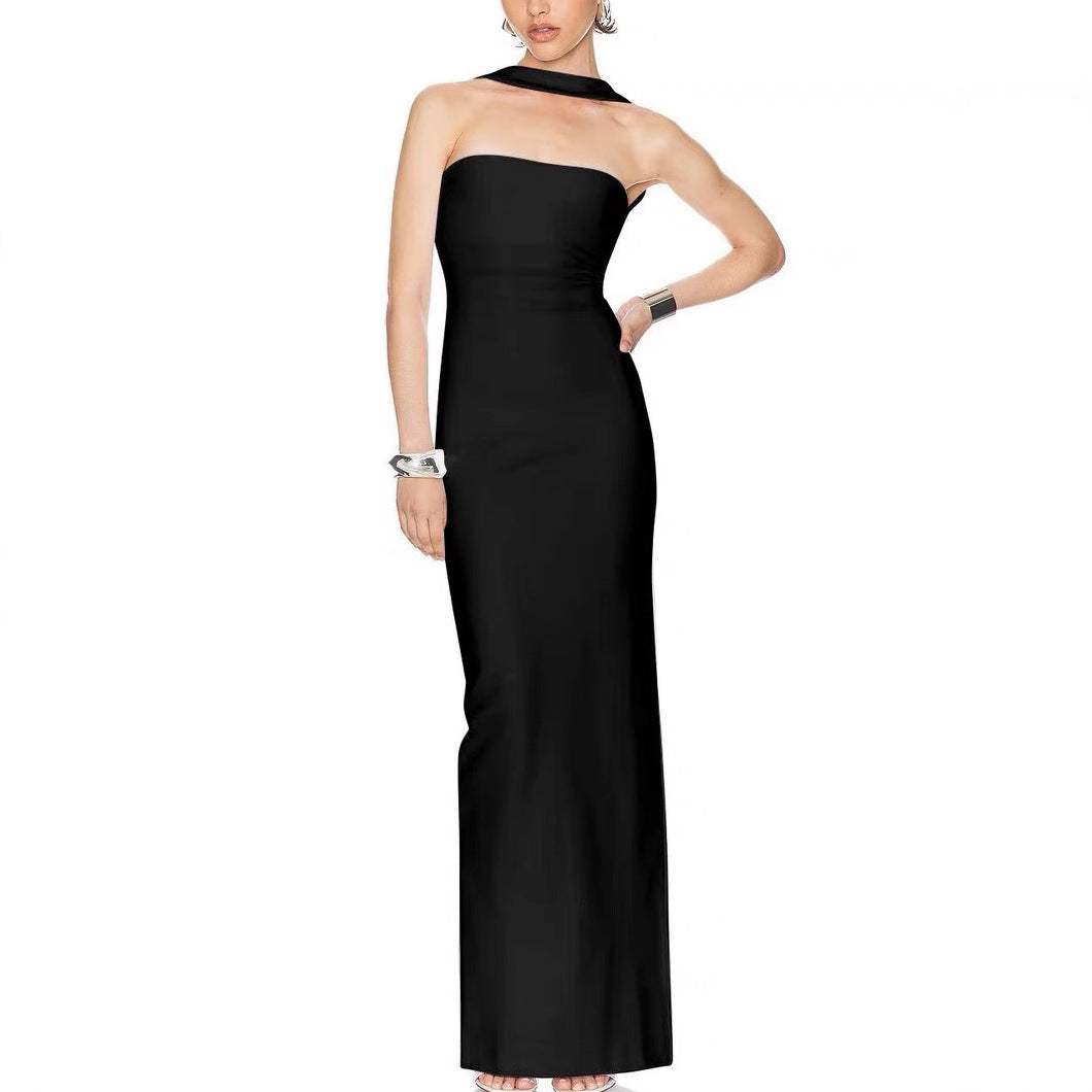Women's Wear Halter Elastic Bandage Long Elegant Slim Fit Backless Solid Skirts