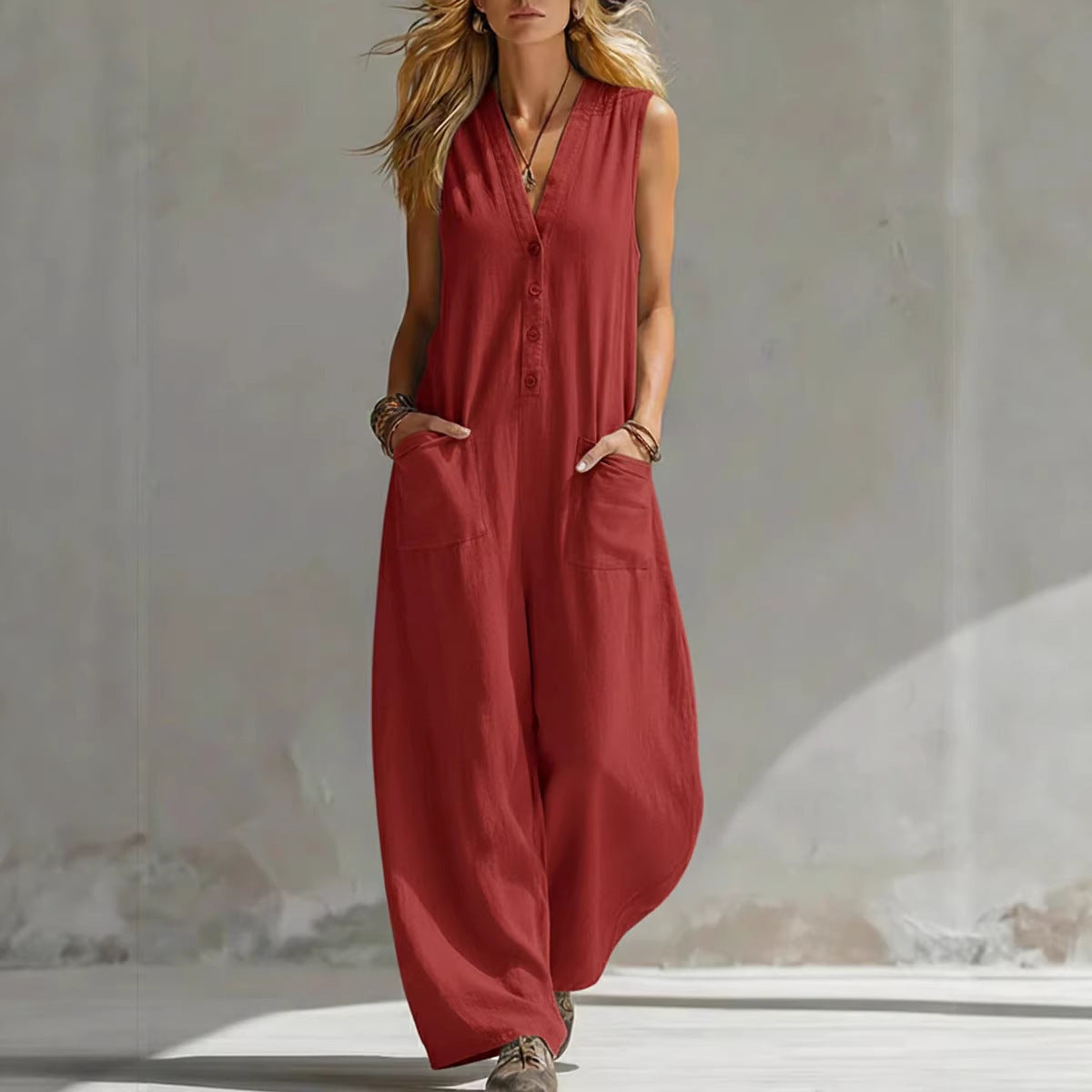 Cool Women's Casual Linen Cotton Sleeveless Women's Jumpsuit/clothing