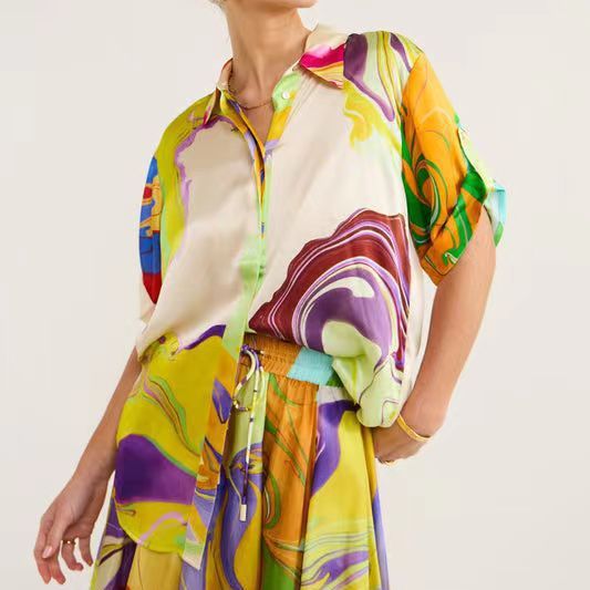 Temperament Commute Fashion Printed Satin Casual Suits