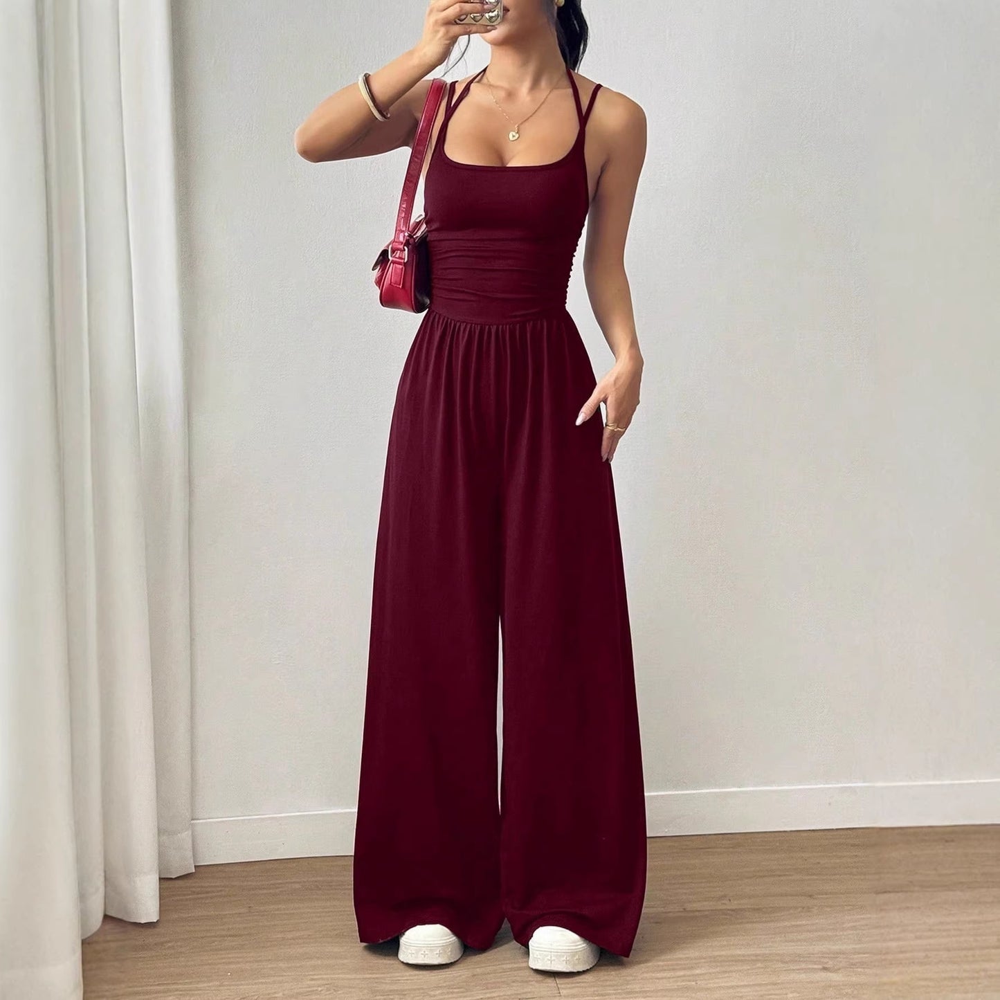 Women's Color Sling Casual Summer Wide Leg Women's Jumpsuit/clothing