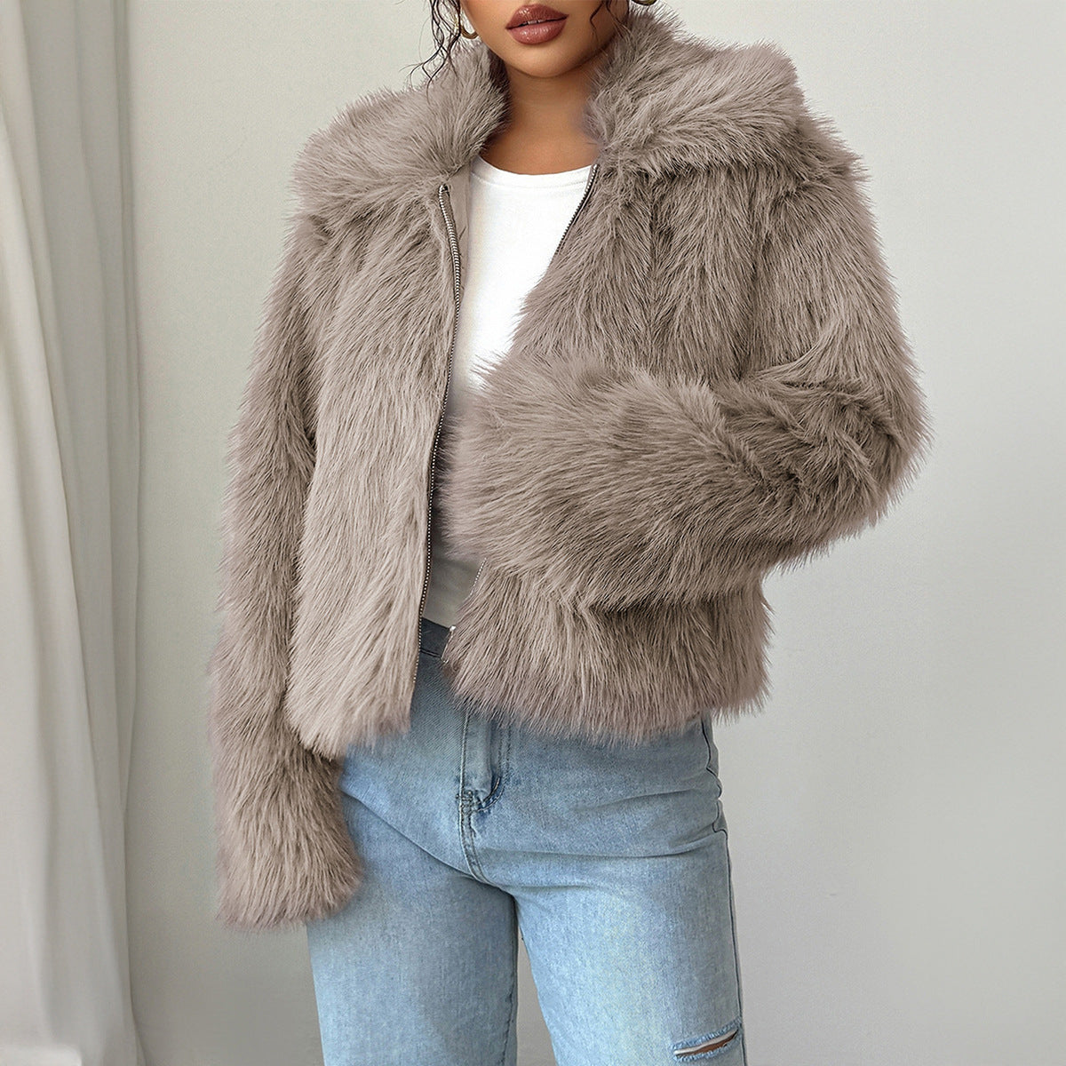 Women's Elegant Graceful Fluffy Long-sleeved Overcoat Coats