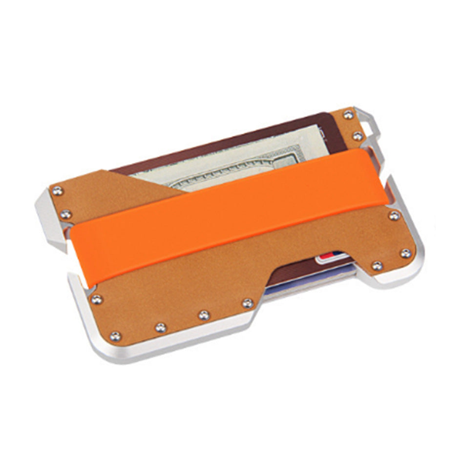 Metal Swiping Leather Stainless Steel Clamp Card Holder
