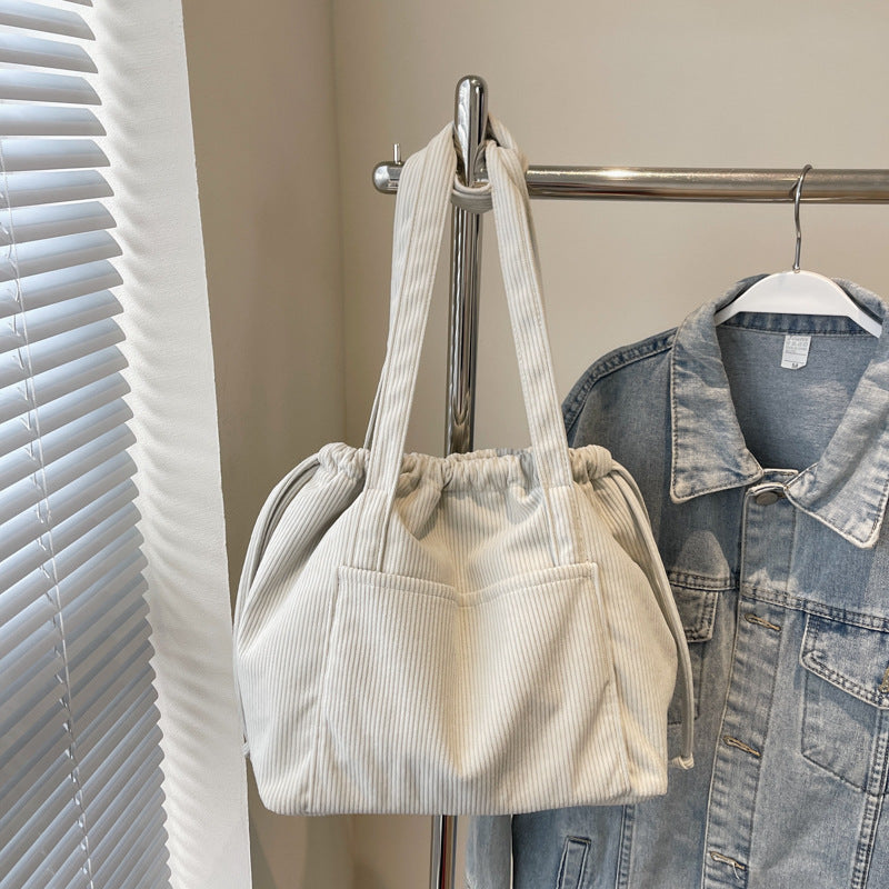 Women's Corduroy Striped Underarm Large Capacity Totes Tote Bags
