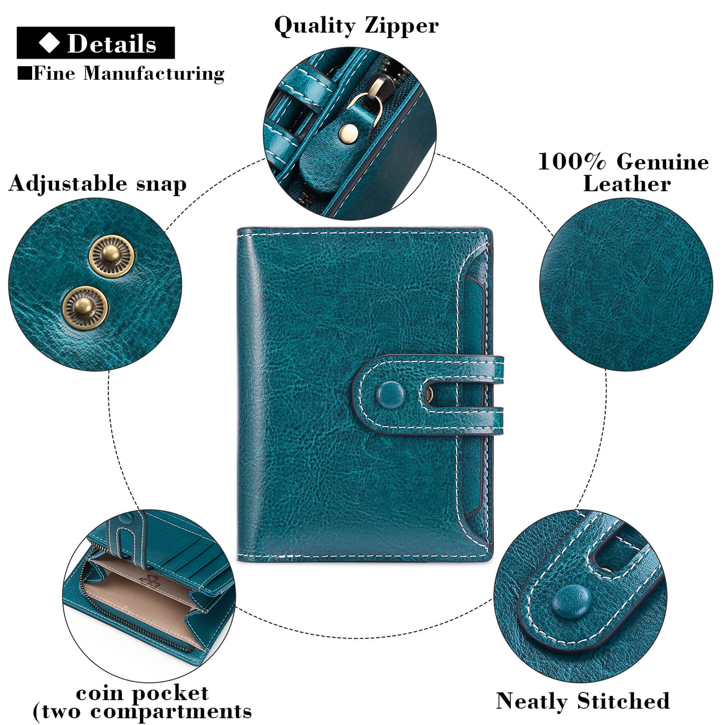 Women's Short Vintage Oil Wax Cowhide Large Ladies Wallets