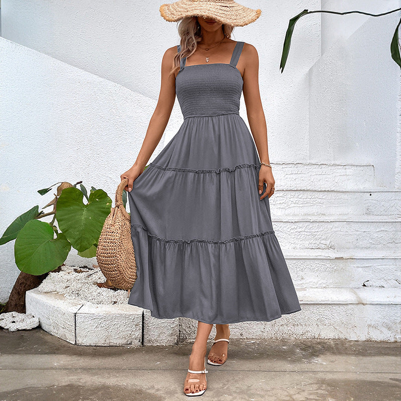 Popular Casual Vacation Versatile Solid Color Dresses