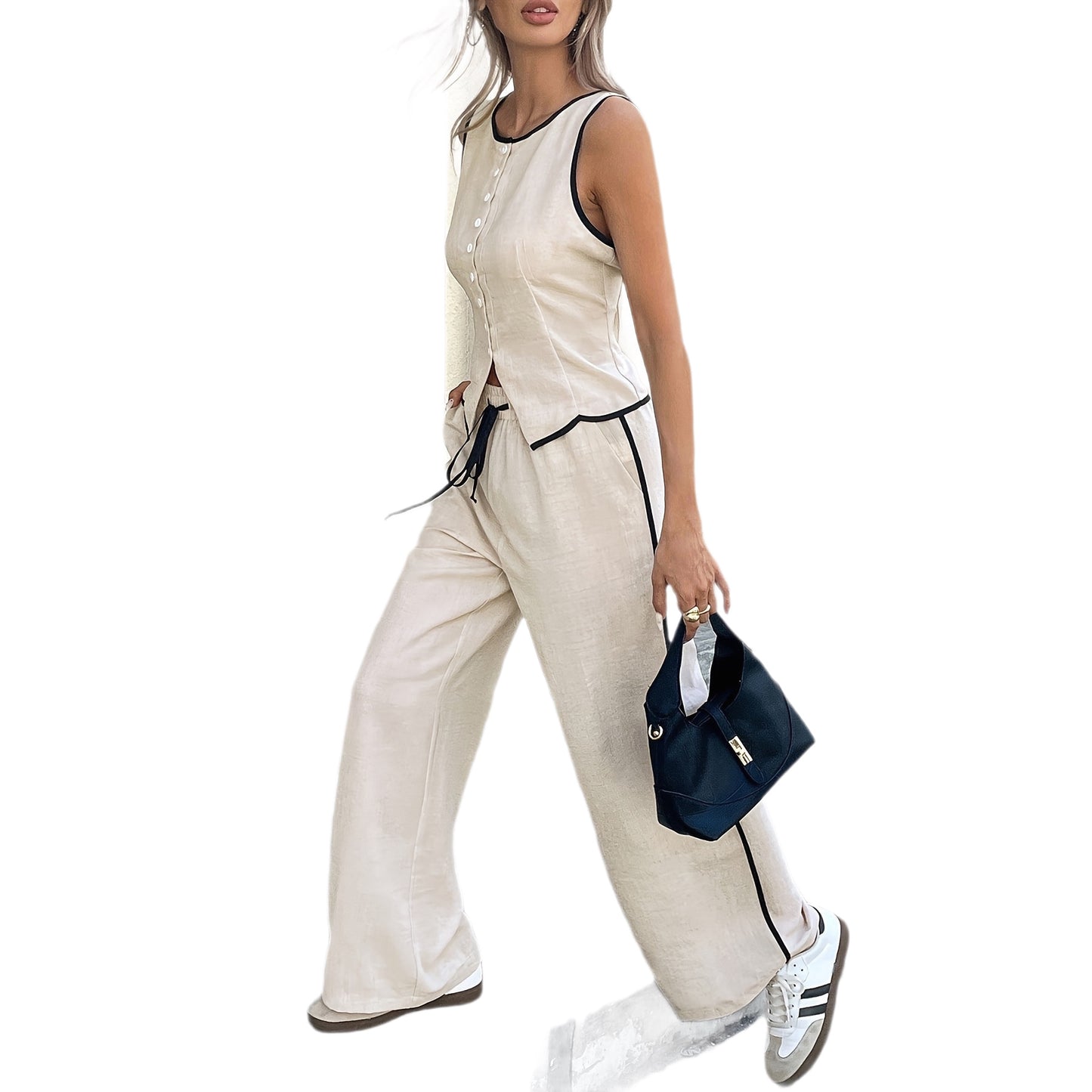 Women's Sleeveless Two-piece Loose Temperament Wear Pants