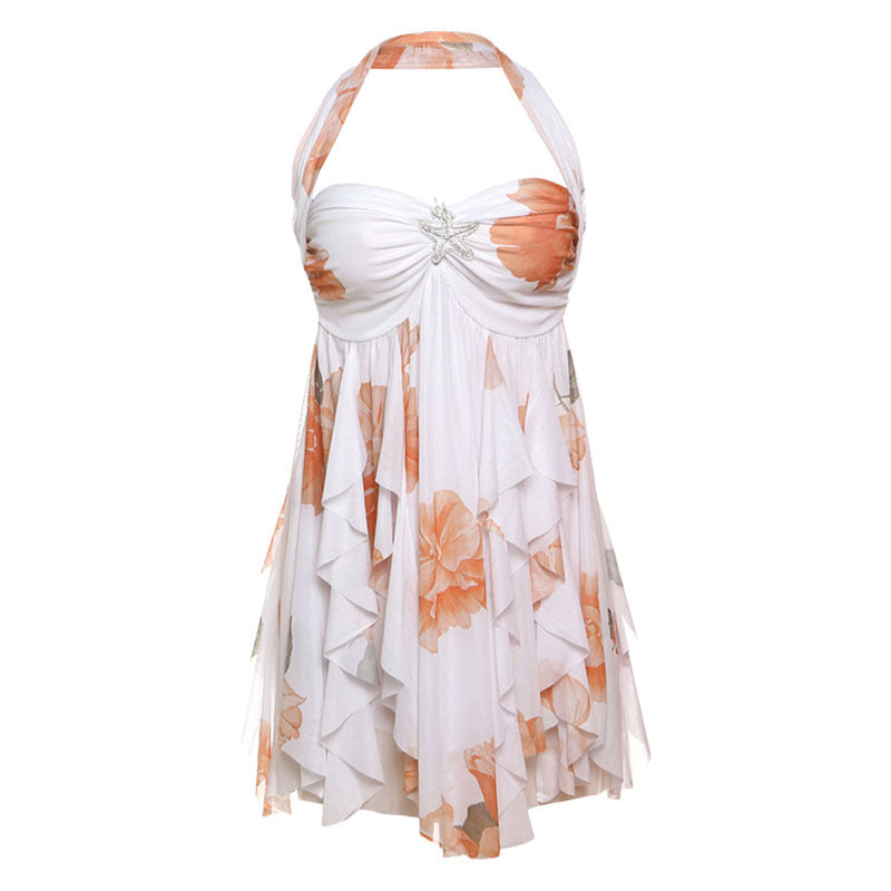 Women's Summer Sexy Halter Backless Irregular Dress Dresses