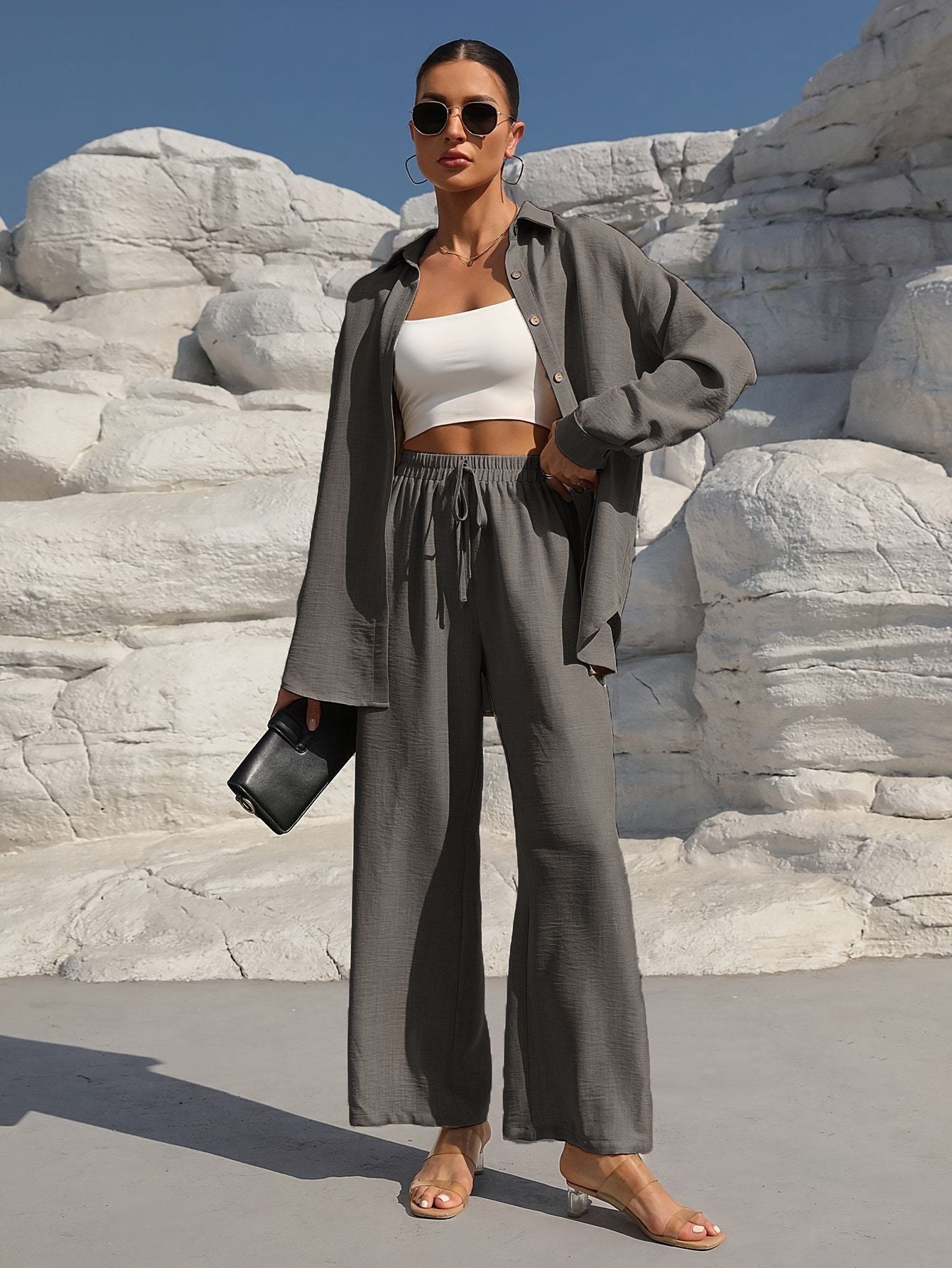 Women's Autumn Graceful Long Sleeve Two-piece Set Solid Fashion Casual Suit