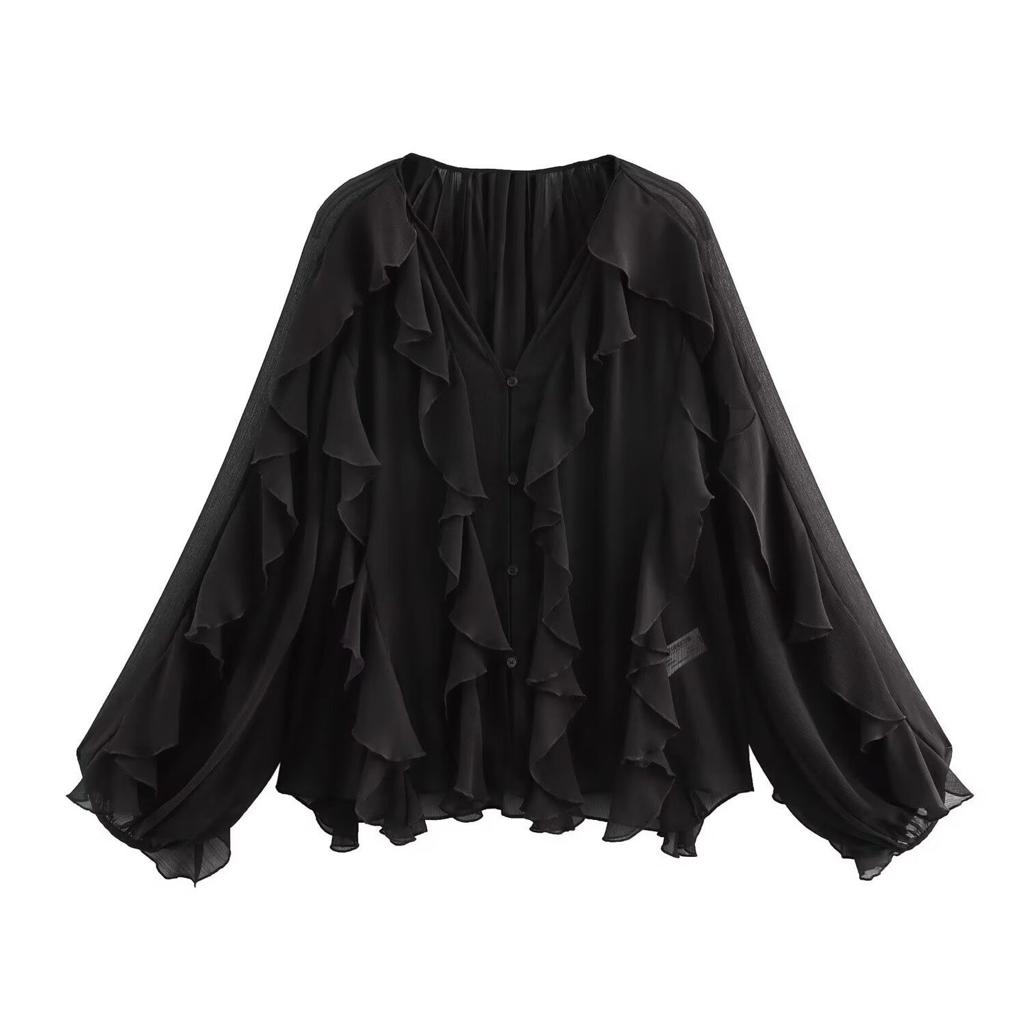 Women's Temperament Laminated Decoration Fashion Long Sleeve Blouses