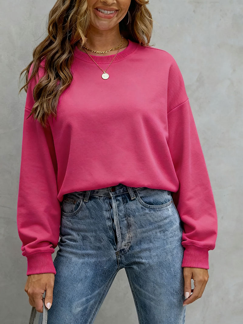 Women's Solid Color Casual Loose Crew Neck Sweaters