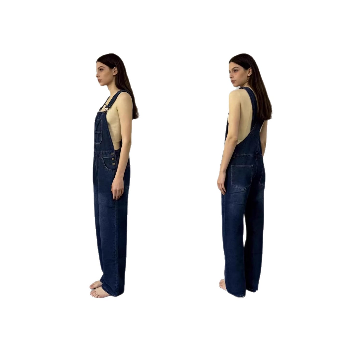 Women's Casual Loose Denim Brace Trousers One-piece Women's Jeans
