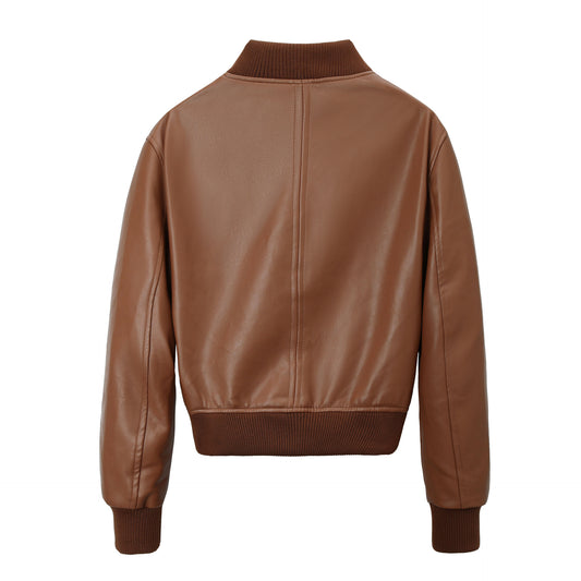 Women's Leather Stand Collar Motorcycle Pilot Street Jackets