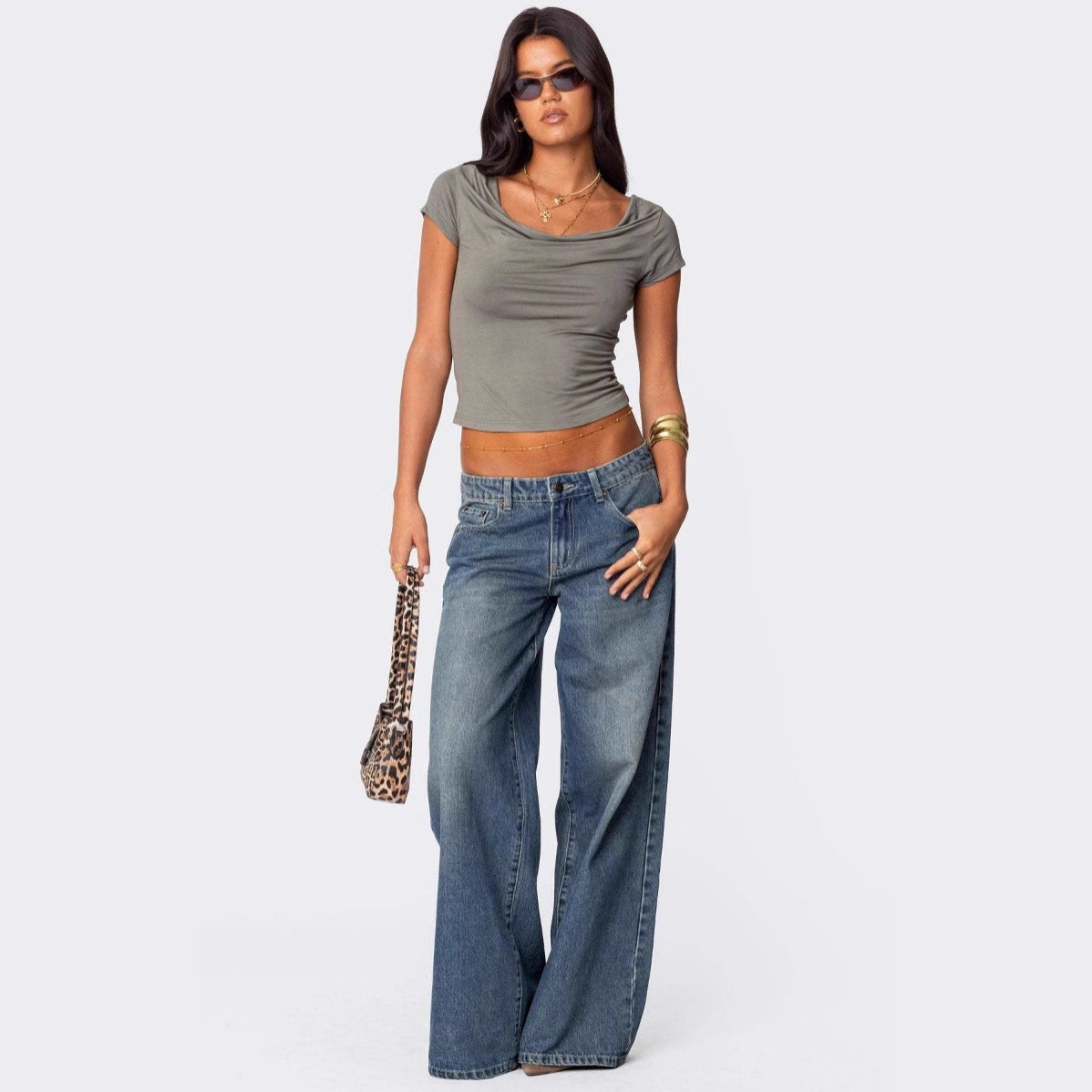Loose Wide Leg Fashion Printed Denim Female Women's Jeans