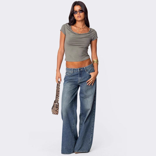 Loose Wide Leg Fashion Printed Denim Female Women's Jeans