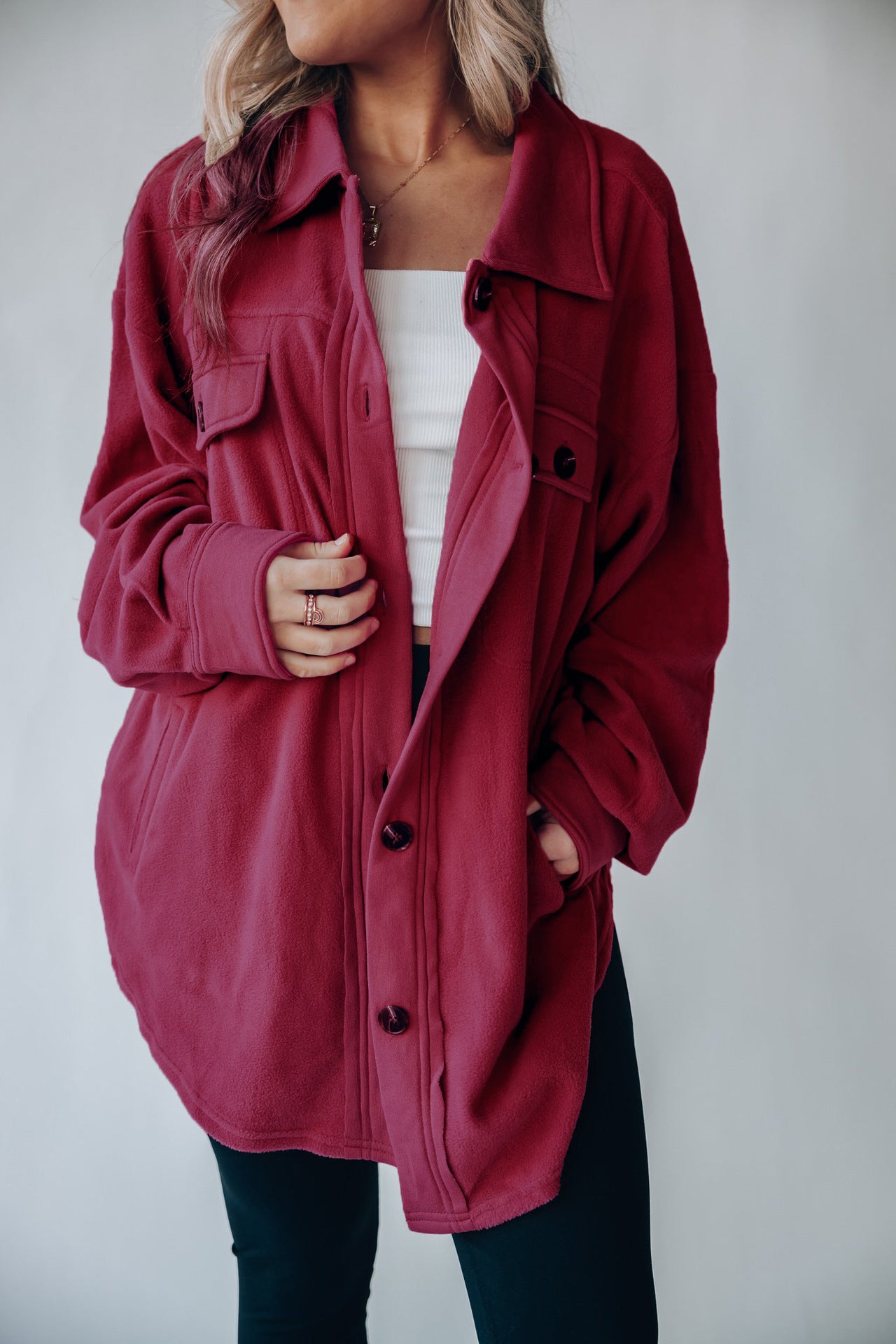 Women's Fashion Polo Collar Single-breasted Long Sleeve Blouses