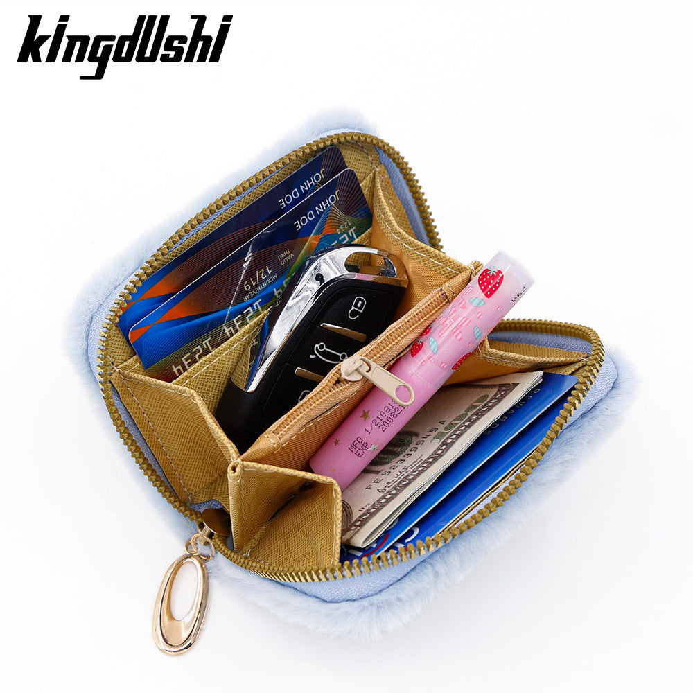 Solid Color Candy Winter Warm Hand Plush Earphone Card Holder