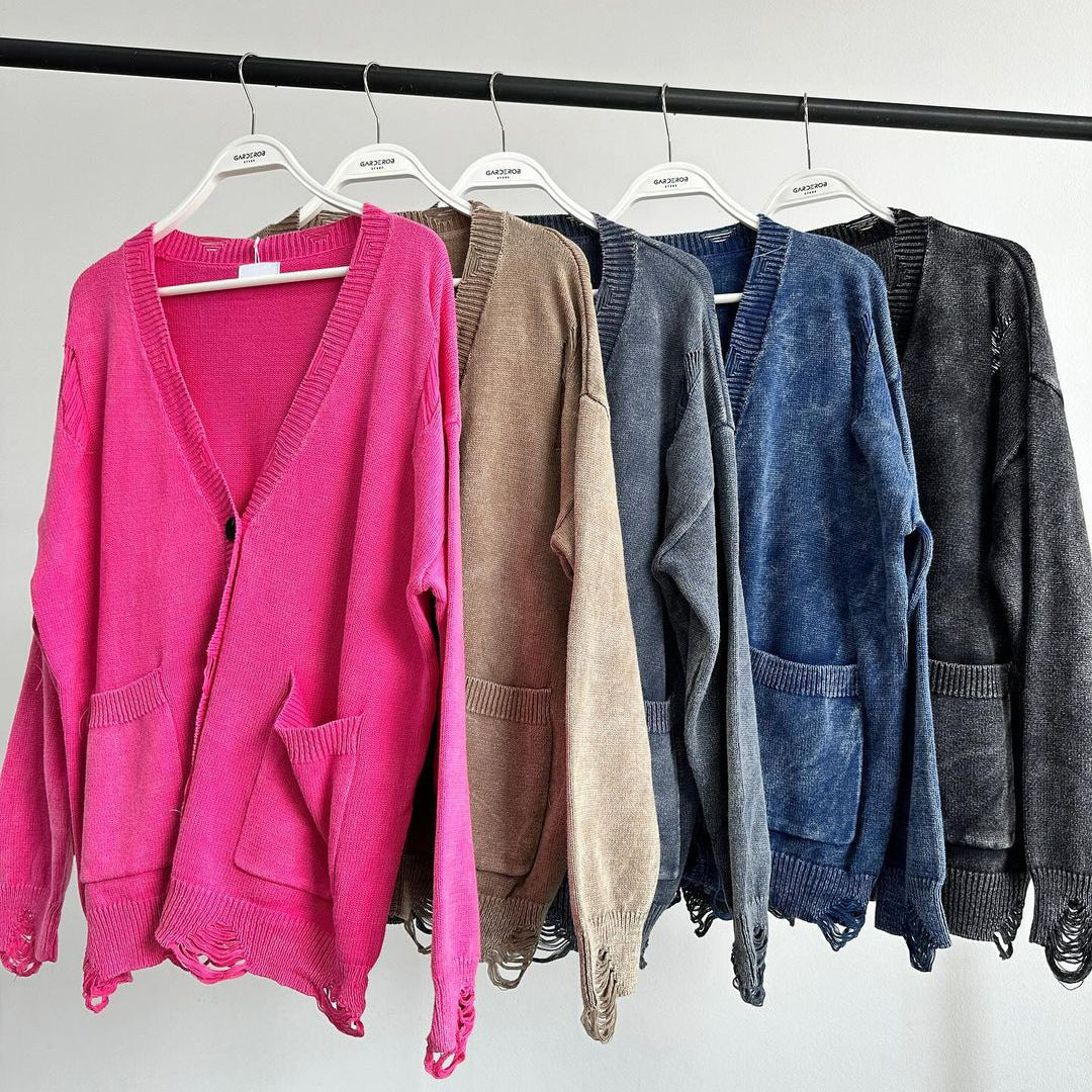 Women's American Knitted With Washed Broken Woolen Sweaters