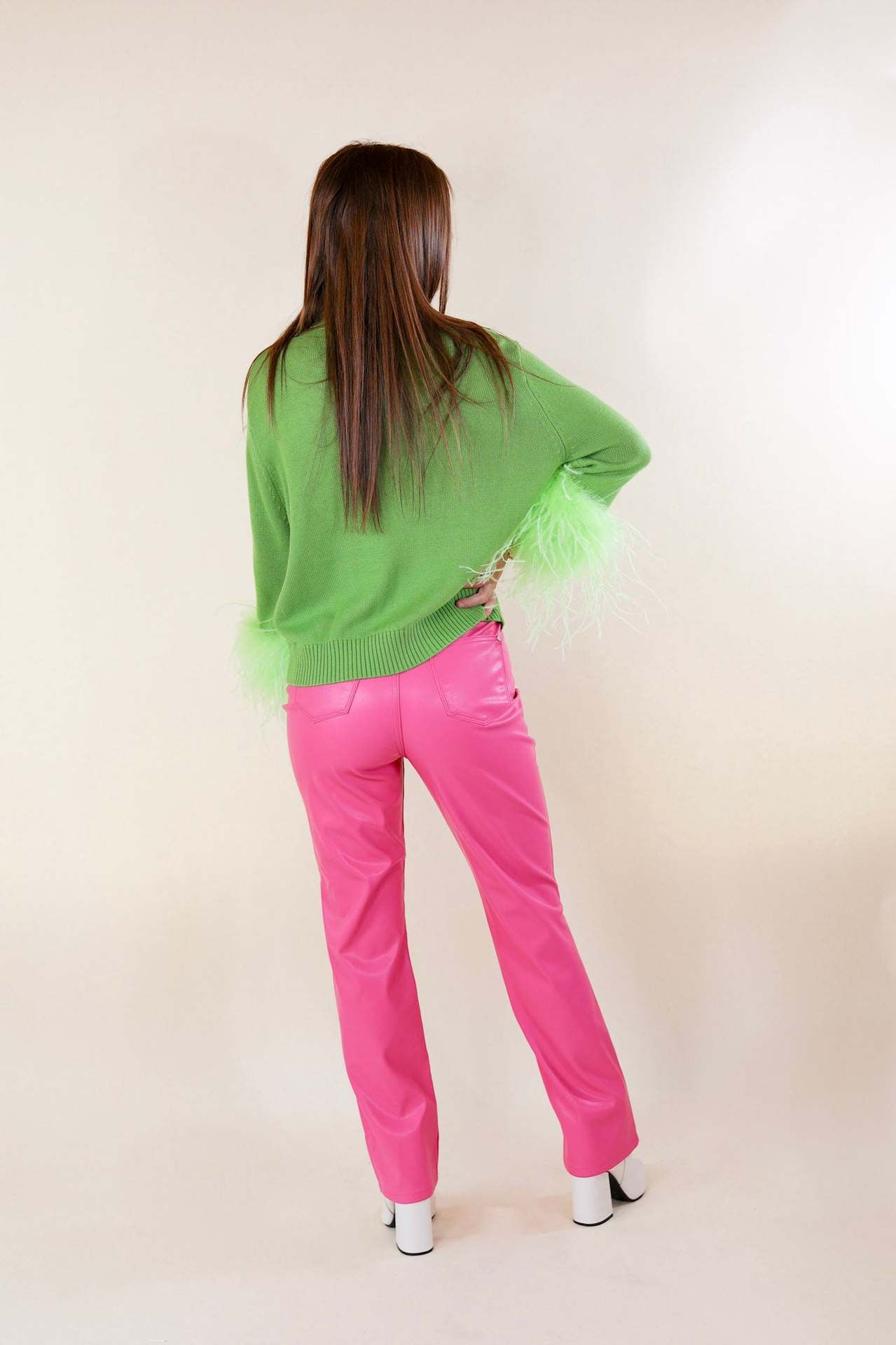 Women's Christmas Letter Embroidered Crew Neck Feather Cuff Sweaters
