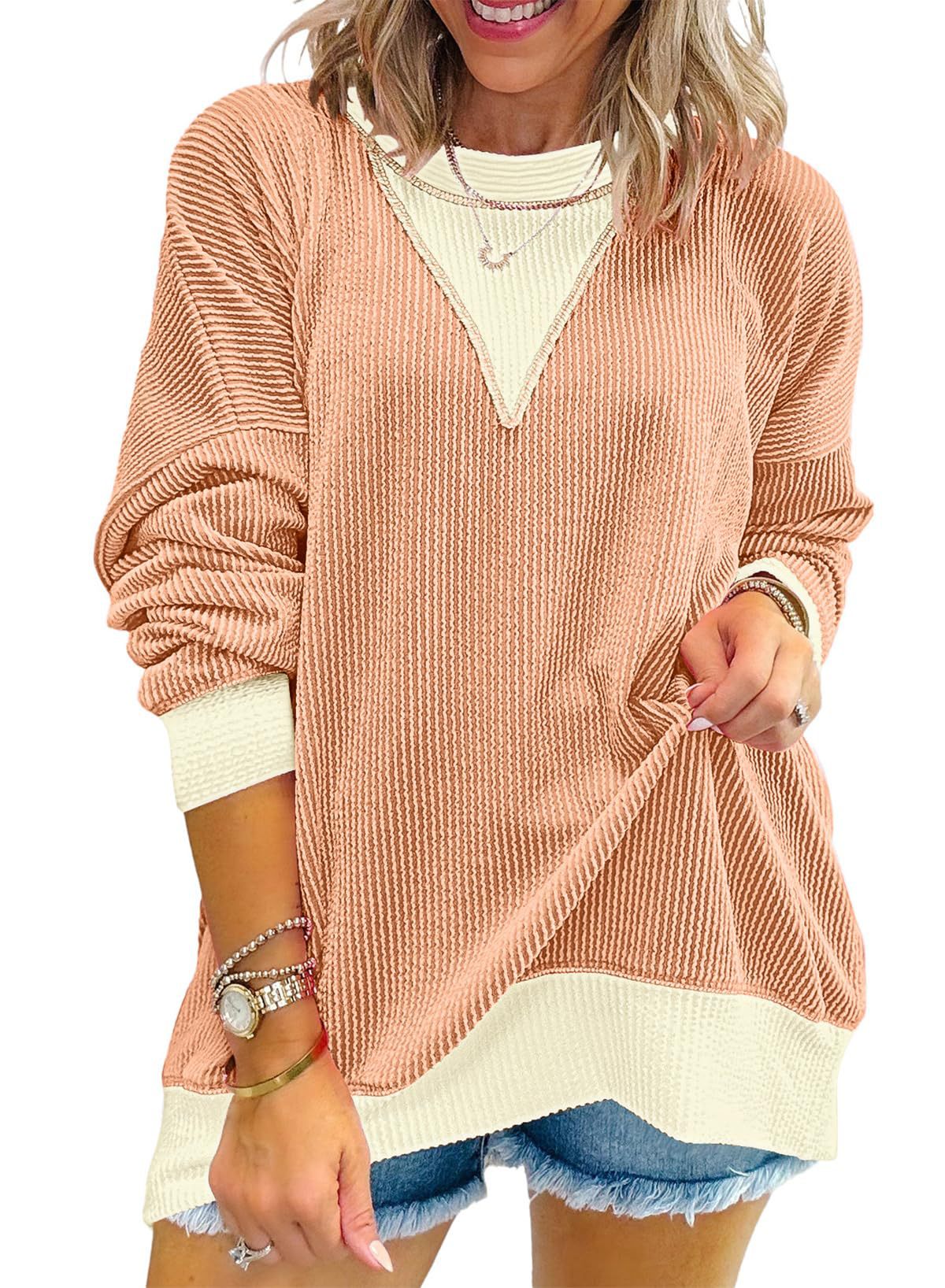 Women's Casual Loose Color Matching Round Neck Long Women's Sweater, Sweater