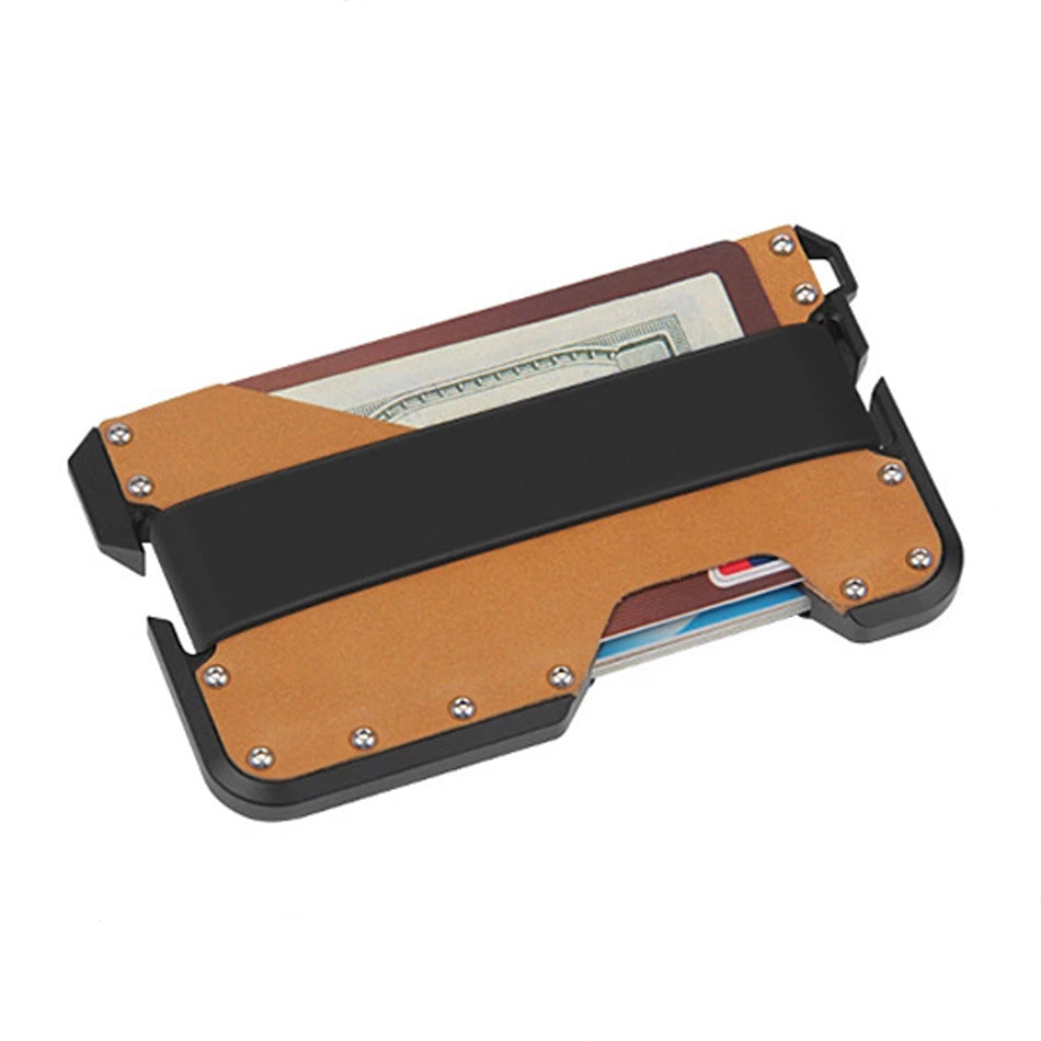 Metal Swiping Leather Stainless Steel Clamp Card Holder