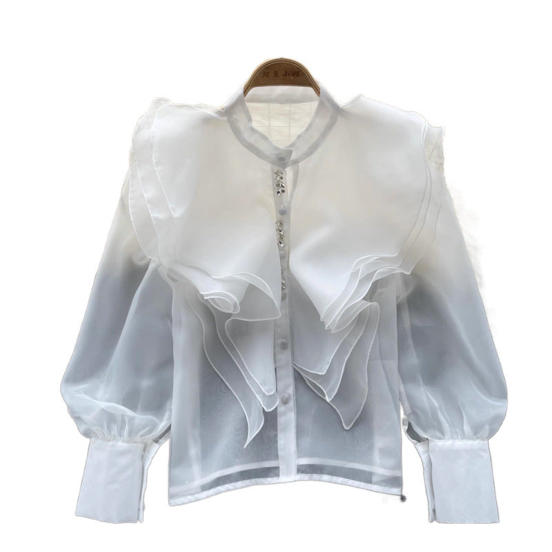 Women's Autumn Light Luxury Fairy Style Ruffled Long-sleeved Shirt Mesh Blouses