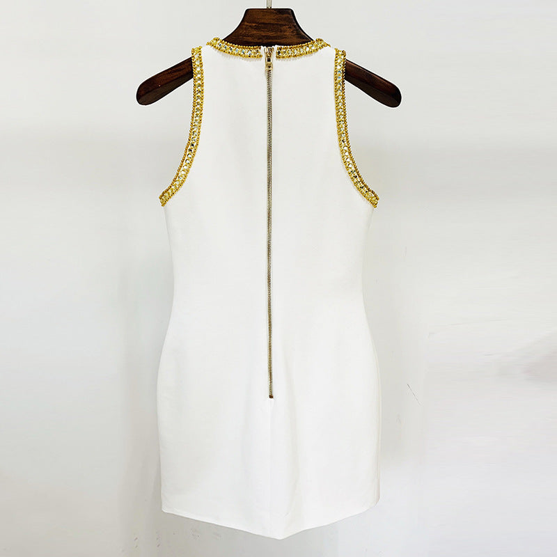 Fashion Metal Sheet Beads Rhinestones Sexy Dress