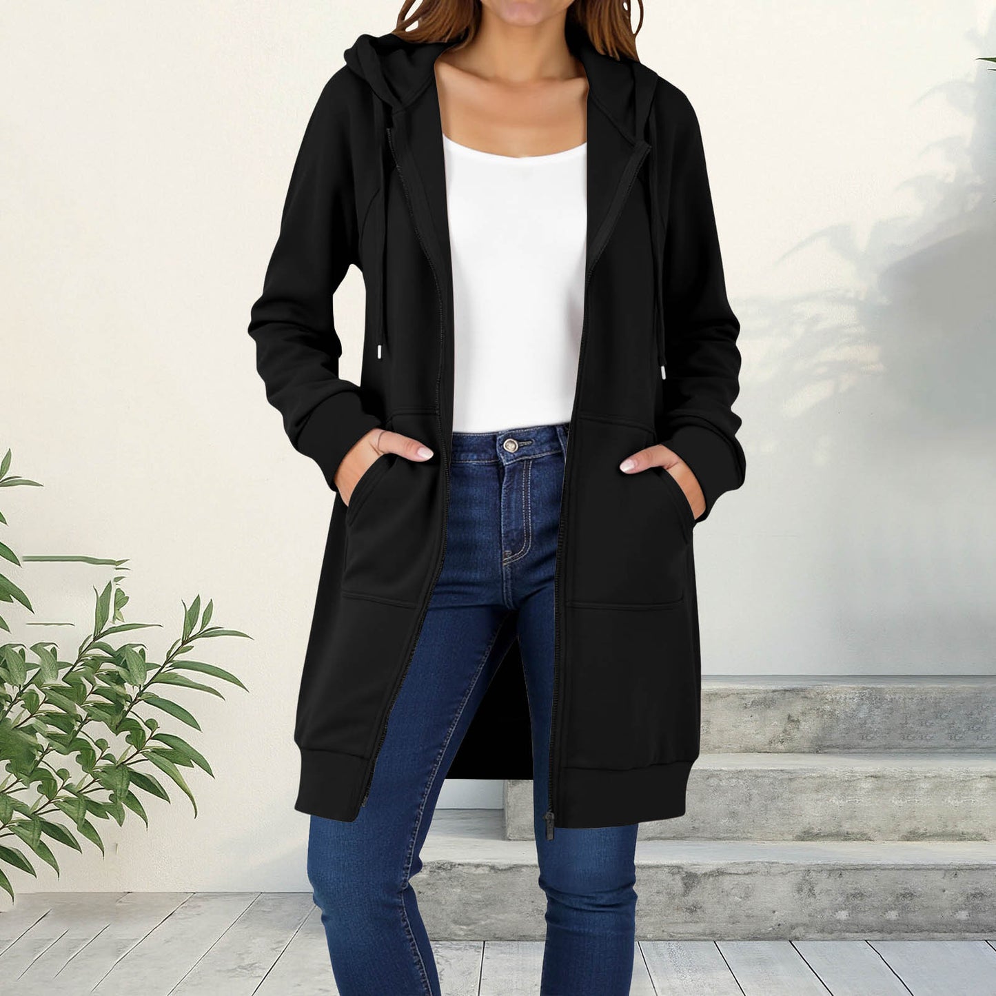 Women's Hooded Solid Color Loose Long Fleece Raglan Women's Sweater, Sweater