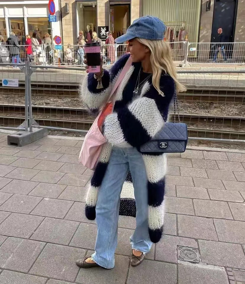 Autumn Contrast Color Stripes Lazy Large Sweaters