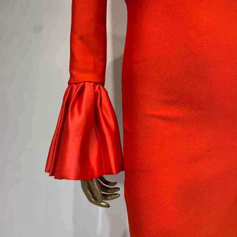Dress Flared Long Sleeve Bandage Red Dresses