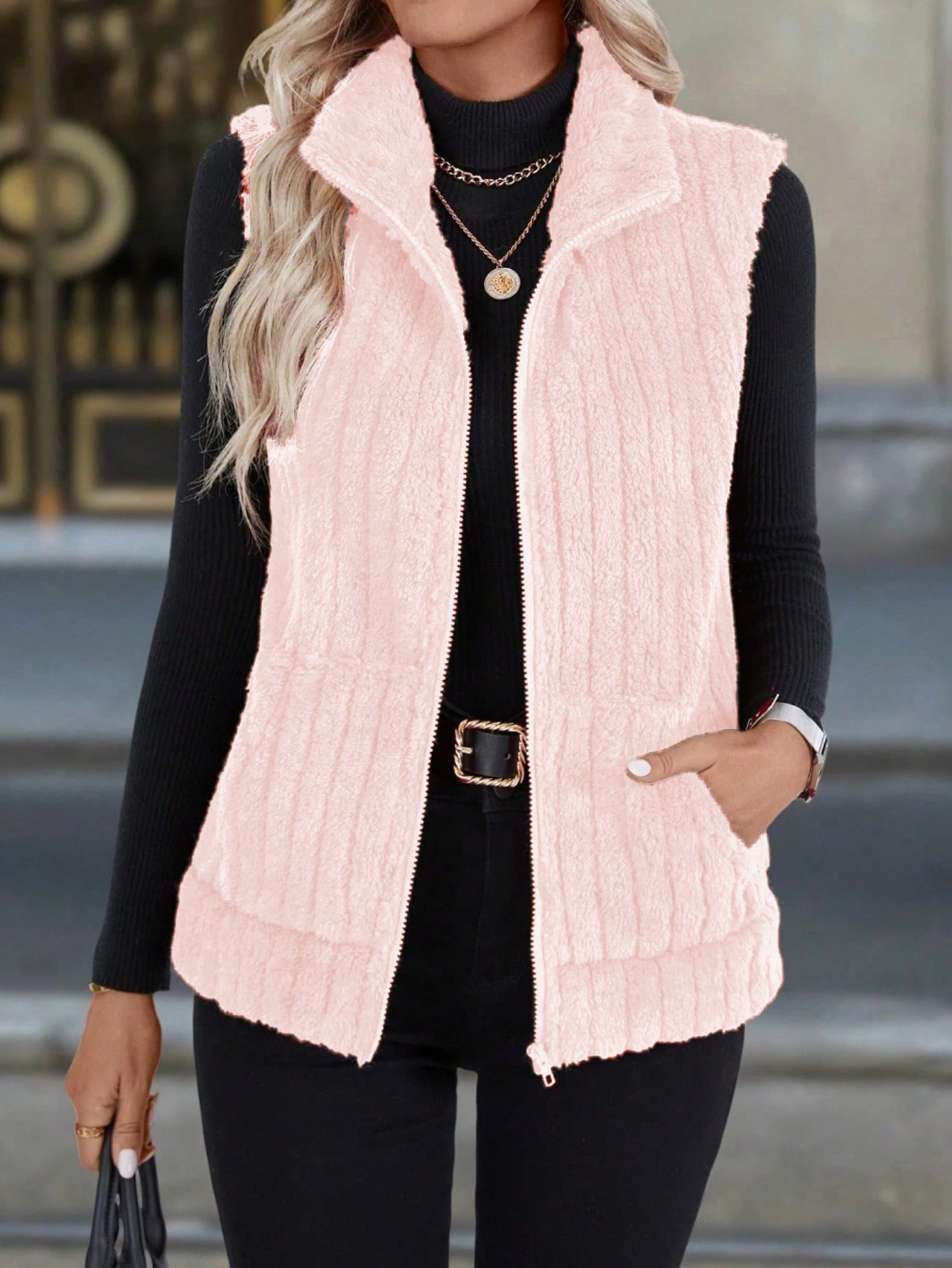 Women's Spring Plush Outerwear Casual Lapel Zipper Coats