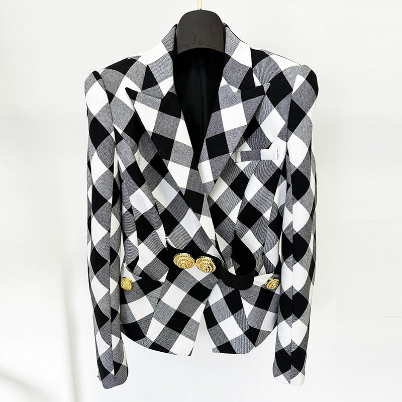 Fashion Large Metal Buckle Black White Suits