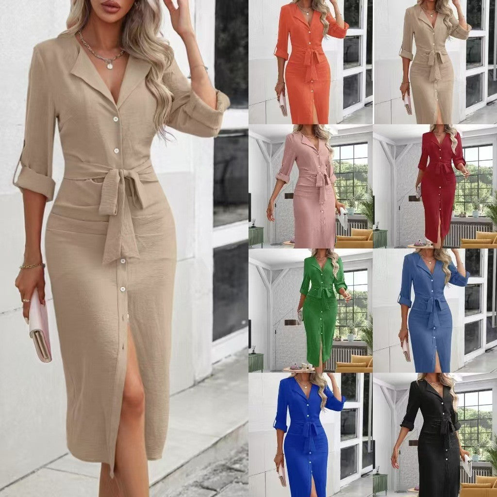 Women's Autumn Solid Color Polo Collar Temperament Dress