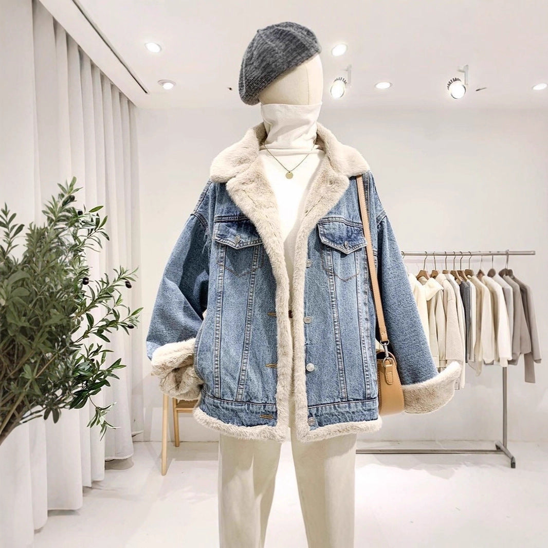 Women's Blue Denim Winter Fashionable Cotton Design Jackets