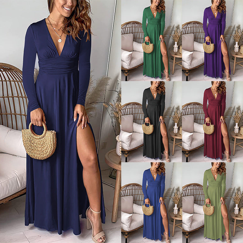 Smocking High Waist Slit Club Party Dress