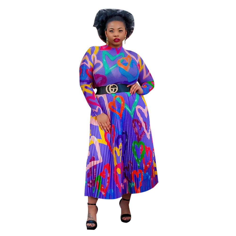 Women's Independent Printed Pleated Two-piece Set Oversized Suits