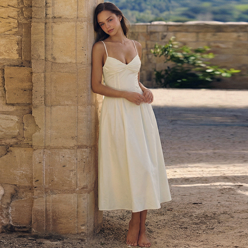 Women's Elegant Solid Color Fishbone Waist Slim Temperament Dress