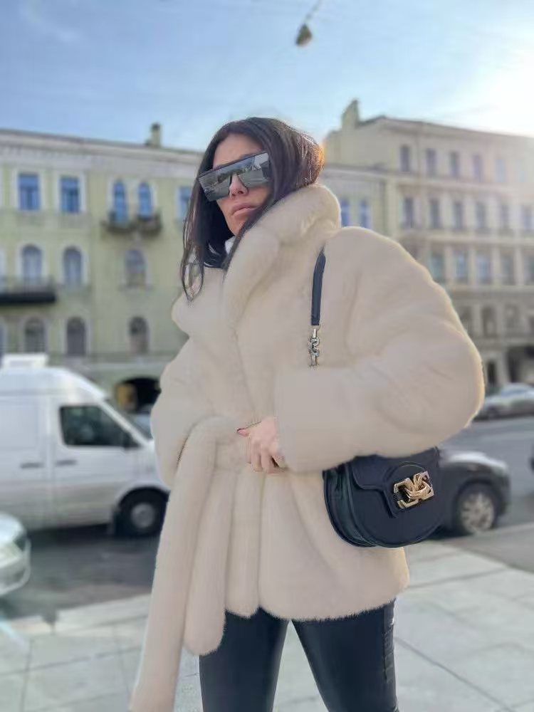 Women's Temperament Lapel No Belt Artificial Fur Coats