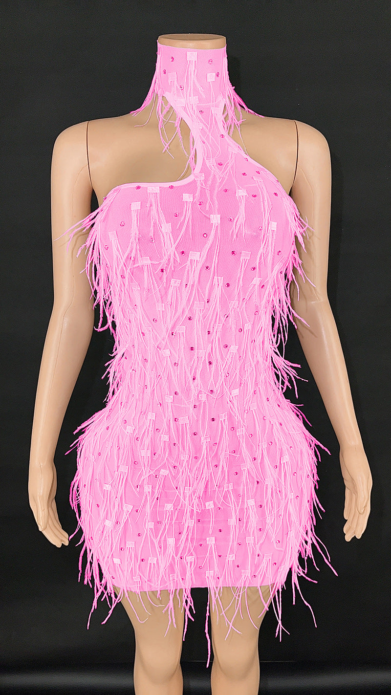 Fashion Fluffy Mesh Stitching Rhinestone Halter Fairy Dress Dresses