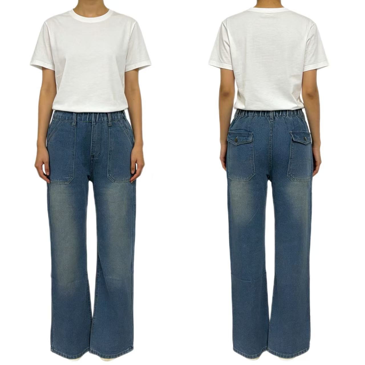 Women's High Waist Side Pocket Wide Leg Women's Jeans