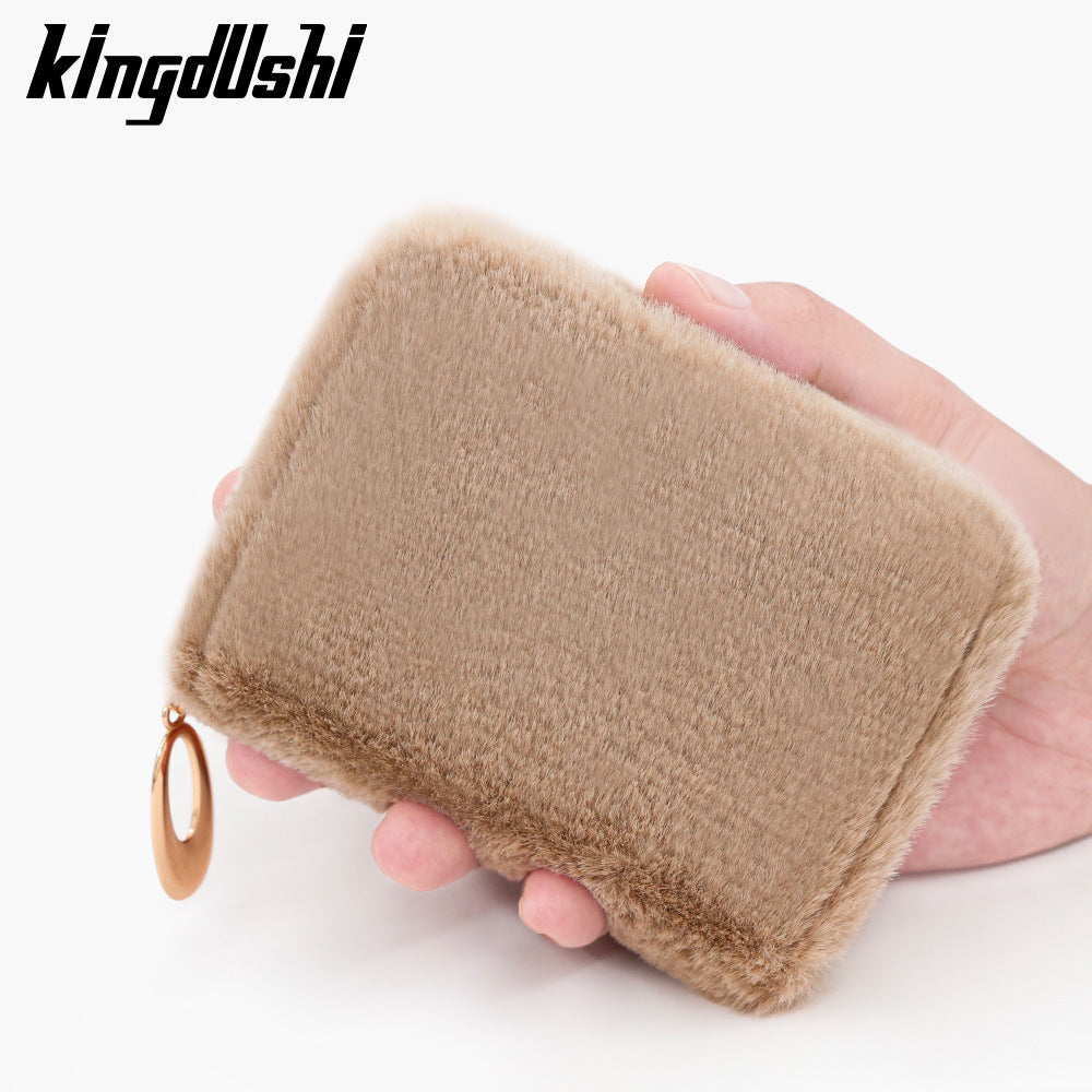 Solid Color Candy Winter Warm Hand Plush Earphone Card Holder