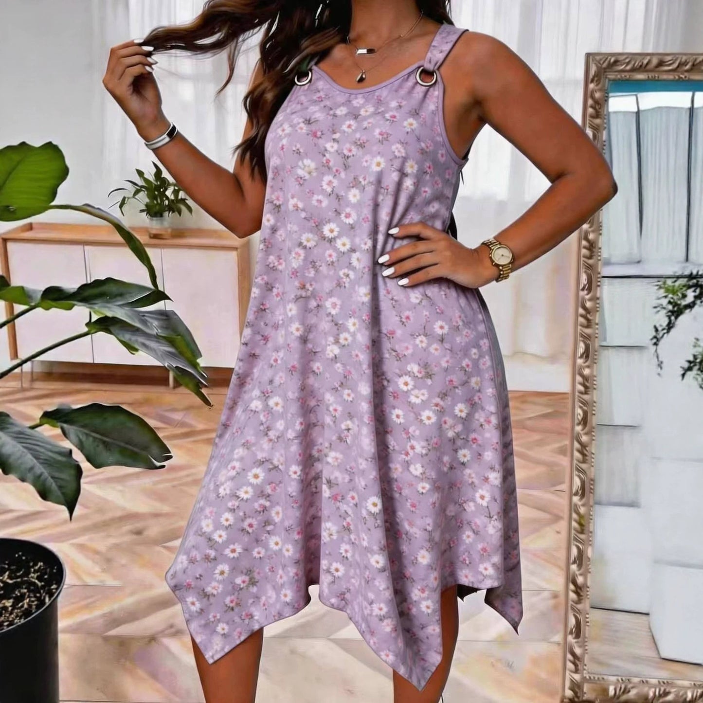 Women's Summer Daisy Printing Slip Loose Vacation Style Vests
