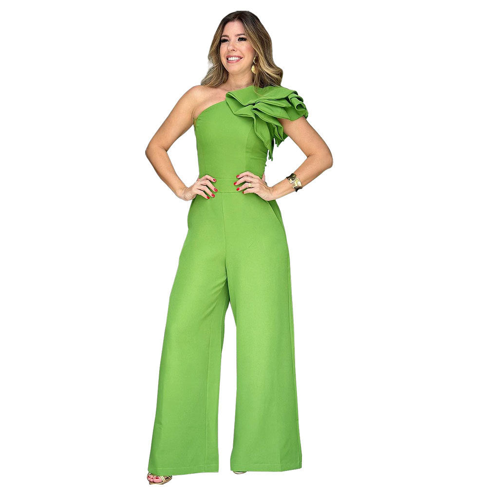 Women's Fashion Wear Oblique Shoulder Ruffles Design Suits