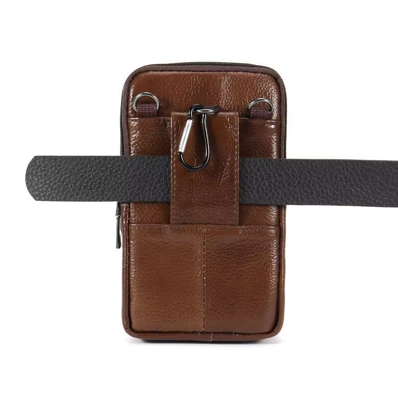 Men's Leather Multifunctional Fashion Waterproof Dustproof Change Phone Bags