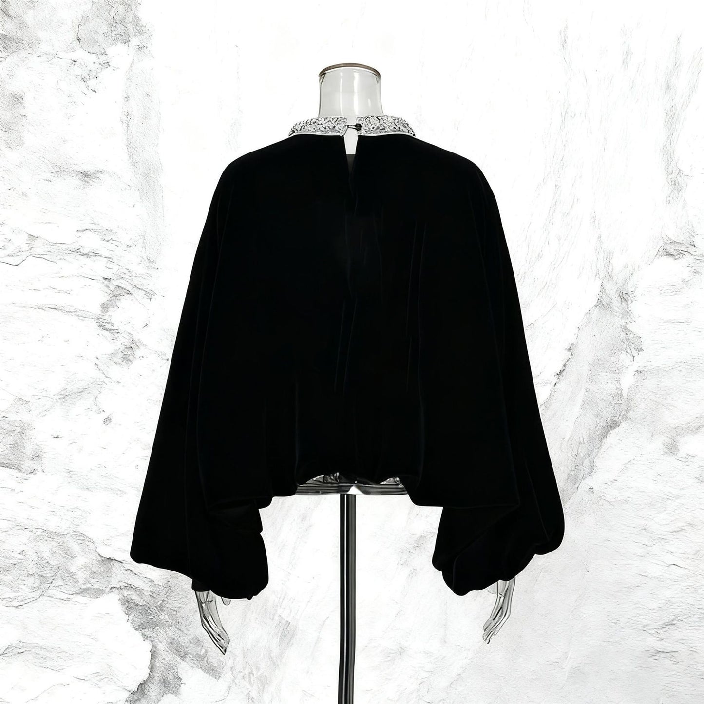 Vintage Style Design Round Neck Rhinestone Loose Blouses