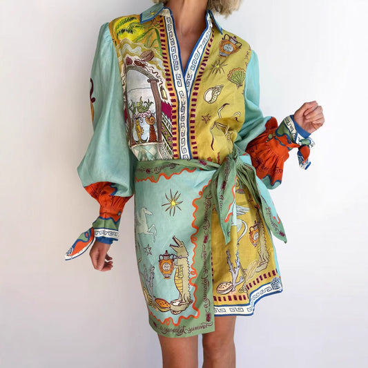 Fashion Casual Linen Shirt Collar Fake Dress