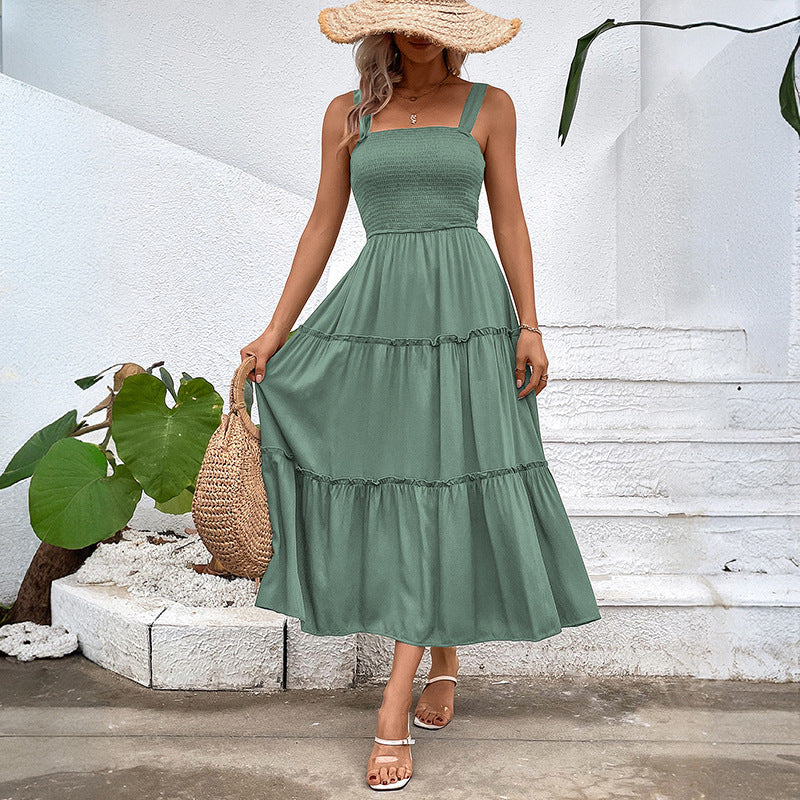 Popular Casual Vacation Versatile Solid Color Dresses