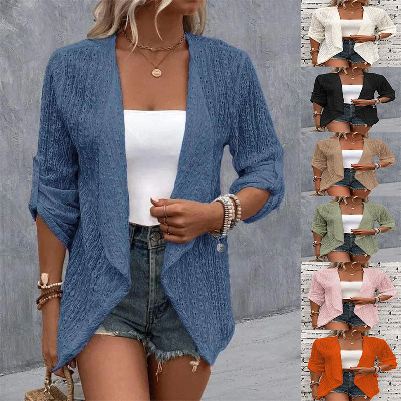 Women's Solid Color Casual Sleeve Middle Button Women's T-shirt