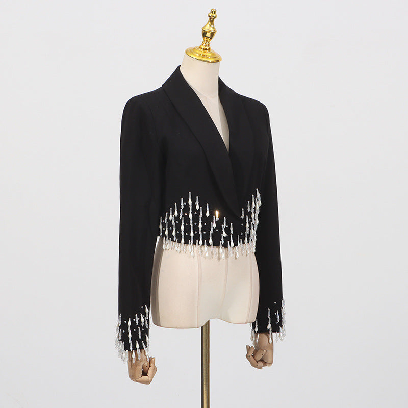 Women's Fashionable Autumn Rhinestone Stitching Design Long Suits