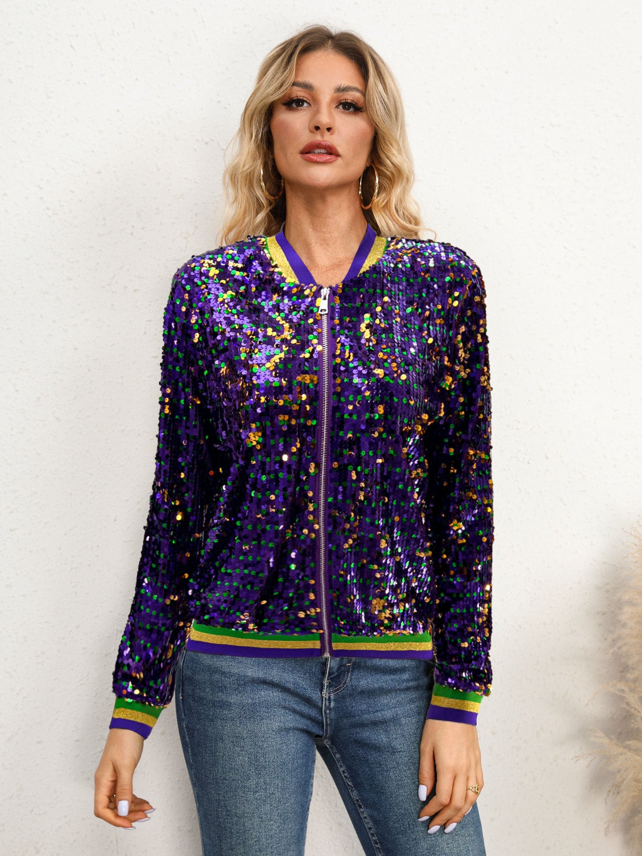 Women's Long Sleeve Sequin Fashion Trendy Baseball Jackets