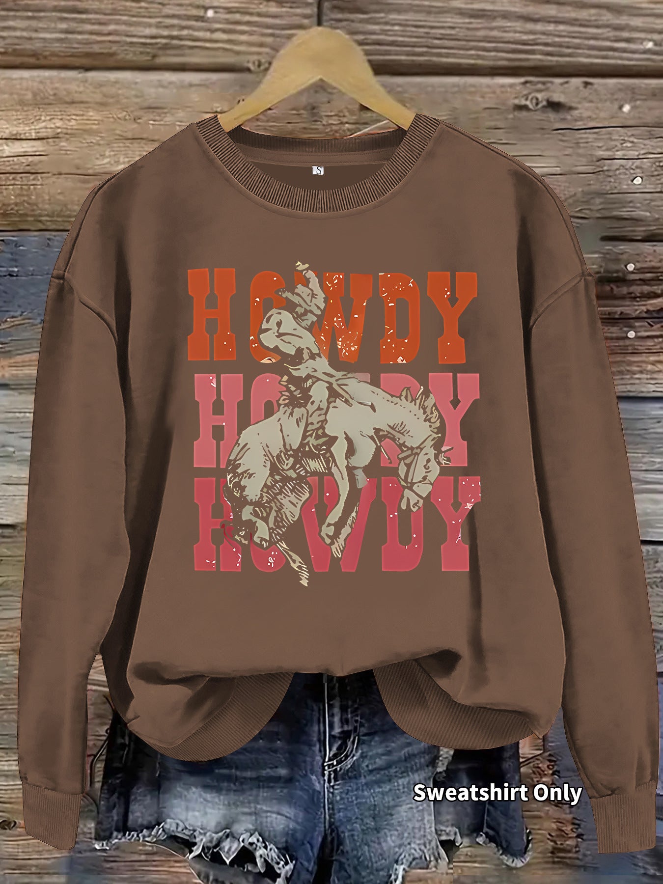 Riding Denim Printing Round Neck Fashion Women's Sweater, Sweater